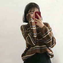 Load image into Gallery viewer, Autumn O-Neck Pullover Women Soft Sweaters Chic Daily Tops Sweet Student Striped Harajuku Women Pullover Knitted Loose Tops
