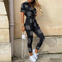 Load image into Gallery viewer, Women Casual solid color Jumpsuit 2020 Summer Deep V Neck Button Shirt Overalls Short Sleeve Office Lady One Piece Romper Belt