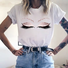 Load image into Gallery viewer, 2020 New Shirts Women Princess Makeup Art Pink Eyelashes Print Vogue Top Female T-shirt Summer Harajuku Streetwear Short Clothes