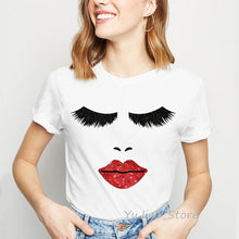 Load image into Gallery viewer, 2020 New Shirts Women Princess Makeup Art Pink Eyelashes Print Vogue Top Female T-shirt Summer Harajuku Streetwear Short Clothes