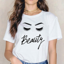Load image into Gallery viewer, 2020 New Shirts Women Princess Makeup Art Pink Eyelashes Print Vogue Top Female T-shirt Summer Harajuku Streetwear Short Clothes