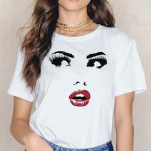 Load image into Gallery viewer, 2020 New Shirts Women Princess Makeup Art Pink Eyelashes Print Vogue Top Female T-shirt Summer Harajuku Streetwear Short Clothes