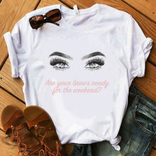 Load image into Gallery viewer, 2020 New Shirts Women Princess Makeup Art Pink Eyelashes Print Vogue Top Female T-shirt Summer Harajuku Streetwear Short Clothes