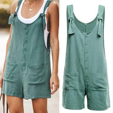 Load image into Gallery viewer, Women Rompers Summer Casual Loose Sleeveless Jumpsuit Solid Button Pocket Suspenders Bib Short Pants Wide Leg Playsuits Overalls