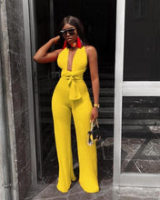 Load image into Gallery viewer, Sexy Lace Up Jumpsuit Women V -Neck Body Femme Slim Elegant Wide Leg Romper Bandage Backless Overalls Female Outfits