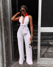 Load image into Gallery viewer, Sexy Lace Up Jumpsuit Women V -Neck Body Femme Slim Elegant Wide Leg Romper Bandage Backless Overalls Female Outfits