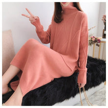 Load image into Gallery viewer, New Woman Winter Knitted Suits Casual Female Two-pieces Set Solid Turtleneck Loose Sweater + Vest Dress Suit for Lady Warm