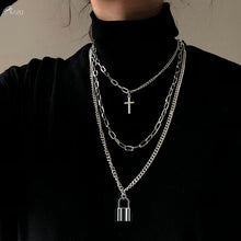 Load image into Gallery viewer, AOMU 2020 Fashion Multilayer Hip Hop Long Chain Necklace For Women Men Jewelry Gifts Key Cross Pendant Necklace Accessories
