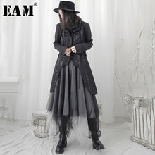 Load image into Gallery viewer, [EAM] Women Black Ribbon Asymmetrical Long Trench New Lapel Long Sleeve Loose Fit Windbreaker Fashion Tide Spring 2020 1T698
