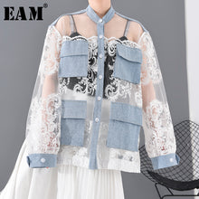 Load image into Gallery viewer, [EAM] Loose Fit White Lace Perspective Big Size Jacket New Stand Collar Long Sleeve Women Coat Fashion Tide Spring 2020 JU30105
