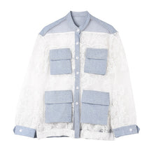 Load image into Gallery viewer, [EAM] Loose Fit White Lace Perspective Big Size Jacket New Stand Collar Long Sleeve Women Coat Fashion Tide Spring 2020 JU30105
