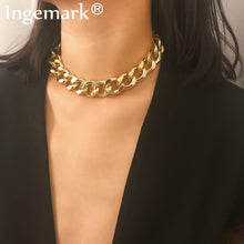 Load image into Gallery viewer, Punk Miami Cuban Choker Necklace Collar Statement Hip Hop Big Chunky Aluminum Gold Color Thick Chain Necklace Women Jewelry
