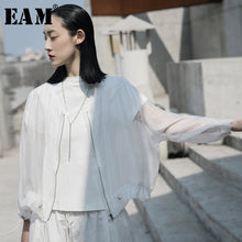 Load image into Gallery viewer, [EAM] Loose Fit  White Perspective Big Size Short Jacket New Stand Collar Long Sleeve Women Coat Fashion Tide Spring 2020 1W035
