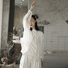 Load image into Gallery viewer, [EAM] Loose Fit  White Perspective Big Size Short Jacket New Stand Collar Long Sleeve Women Coat Fashion Tide Spring 2020 1W035
