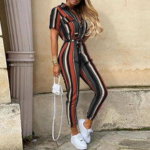 Load image into Gallery viewer, Women Casual solid color Jumpsuit 2020 Summer Deep V Neck Button Shirt Overalls Short Sleeve Office Lady One Piece Romper Belt
