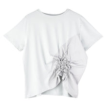 Load image into Gallery viewer, [EAM] Women Blue Irregular Pleated Big Size T-shirt New Round Neck Short Sleeve  Fashion Tide  Spring Summer 2020 1S58505

