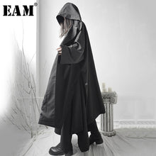 Load image into Gallery viewer, [EAM] Loose Fit Black Vent Split Joint Big Size Long Jacket New Hooded Long Sleeve Women Coat Fashion Tide Spring 2020 1S662
