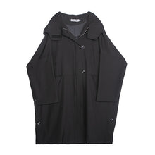 Load image into Gallery viewer, [EAM] Loose Fit Black Vent Split Joint Big Size Long Jacket New Hooded Long Sleeve Women Coat Fashion Tide Spring 2020 1S662
