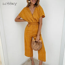 Load image into Gallery viewer, Lossky Women Jumpsuits Rompers Summer Casual Print V-neck Pocket Overalls Jumpsuit Short Sleeve Wide Leg Loose Jumpsuit
