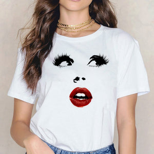 2020 New Shirts Women Princess Makeup Art Pink Eyelashes Print Vogue Top Female T-shirt Summer Harajuku Streetwear Short Clothes