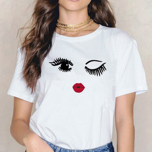 2020 New Shirts Women Princess Makeup Art Pink Eyelashes Print Vogue Top Female T-shirt Summer Harajuku Streetwear Short Clothes