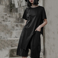 Load image into Gallery viewer, [EAM] Women White Black Irregular Split Bit Size T-shirt New Round Neck Short Sleeve  Fashion Tide  Spring Summer 2020 1W637
