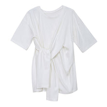 Load image into Gallery viewer, [EAM] Women White Bandage Split Joint Big Size T-shirt New Round Neck Half Sleeve  Fashion Tide  Spring Summer 2020 1U646
