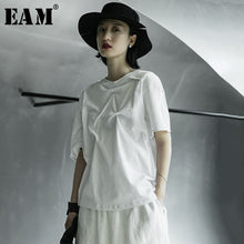 Load image into Gallery viewer, [EAM] Women White Irregular Pleated Split Joint T-shirt New Round Neck Short Sleeve  Fashion Tide  Spring Summer 2020 1X013
