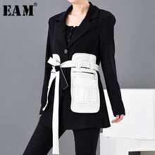 Load image into Gallery viewer, [EAM] Loose Fit Black Contrast Color Big Pocket Bandage  Jacket New Lapel Long Sleeve Women Coat Fashion  Spring 2020 1M50001
