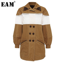 Load image into Gallery viewer, [EAM] Loose Fit Khaki Mesh Split Joint Temperament Jacket New Lapel Long Sleeve Women Coat Fashion Tide Spring 2020 1U864
