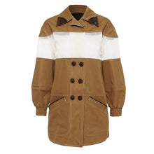 Load image into Gallery viewer, [EAM] Loose Fit Khaki Mesh Split Joint Temperament Jacket New Lapel Long Sleeve Women Coat Fashion Tide Spring 2020 1U864
