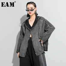 Load image into Gallery viewer, [EAM] Loose Fit Black Denim Split Joint Big Size Jacket New Hooded Long Sleeve Women Coat Fashion Tide Spring 2020 1R641
