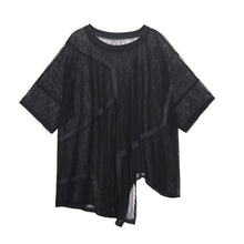 Load image into Gallery viewer, [EAM] Women Black Perpective Big Size Irregular T-shirt New Round Neck Three-quarter Sleeve  Fashion Spring Summer 2020 1W545
