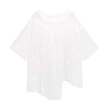 Load image into Gallery viewer, [EAM] Women Black Perpective Big Size Irregular T-shirt New Round Neck Three-quarter Sleeve  Fashion Spring Summer 2020 1W545
