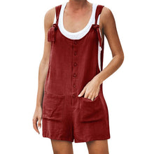 Load image into Gallery viewer, Women Rompers Summer Casual Loose Sleeveless Jumpsuit Solid Button Pocket Suspenders Bib Short Pants Wide Leg Playsuits Overalls
