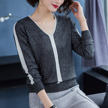 Load image into Gallery viewer, Women's bright silk long-sleeved sweater V-neck loose top red
