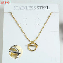 Load image into Gallery viewer, Fashion  Women Men Silver Color Gold Stainless Steel Hollow Heart Lock Key Round UNO 50 Jewelry Neckalce
