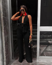 Load image into Gallery viewer, Sexy Lace Up Jumpsuit Women V -Neck Body Femme Slim Elegant Wide Leg Romper Bandage Backless Overalls Female Outfits
