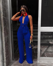 Load image into Gallery viewer, Sexy Lace Up Jumpsuit Women V -Neck Body Femme Slim Elegant Wide Leg Romper Bandage Backless Overalls Female Outfits
