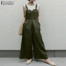 Load image into Gallery viewer, ZANZEA Stylish Summer Women Jumpsuits Casual Wide Leg Overalls Solid Rompers Female Elegant Work Playsuits Plus Size Suspenders
